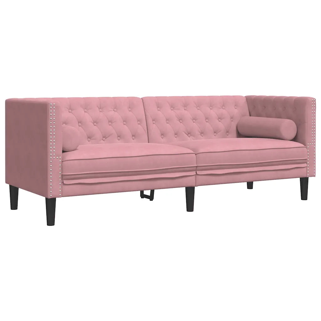 Set Divani Chesterfield 3pz con Cuscini Rosa Velluto 3209284