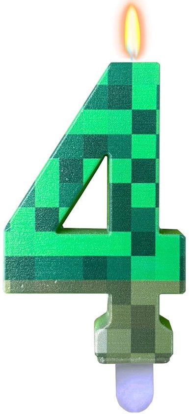 Candele per compleanni con tema pixel - Candelabro numerico da 4 - Candele per torta - Compleanno - Tema videogioco - Colore verde/marrone