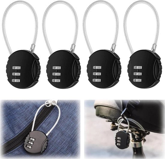 Codice a 3 cifre per slot per valigia - combinazione di chiusura per valigia - piccolo slot per cavi - slot per borse con catenella - 4 pezzi