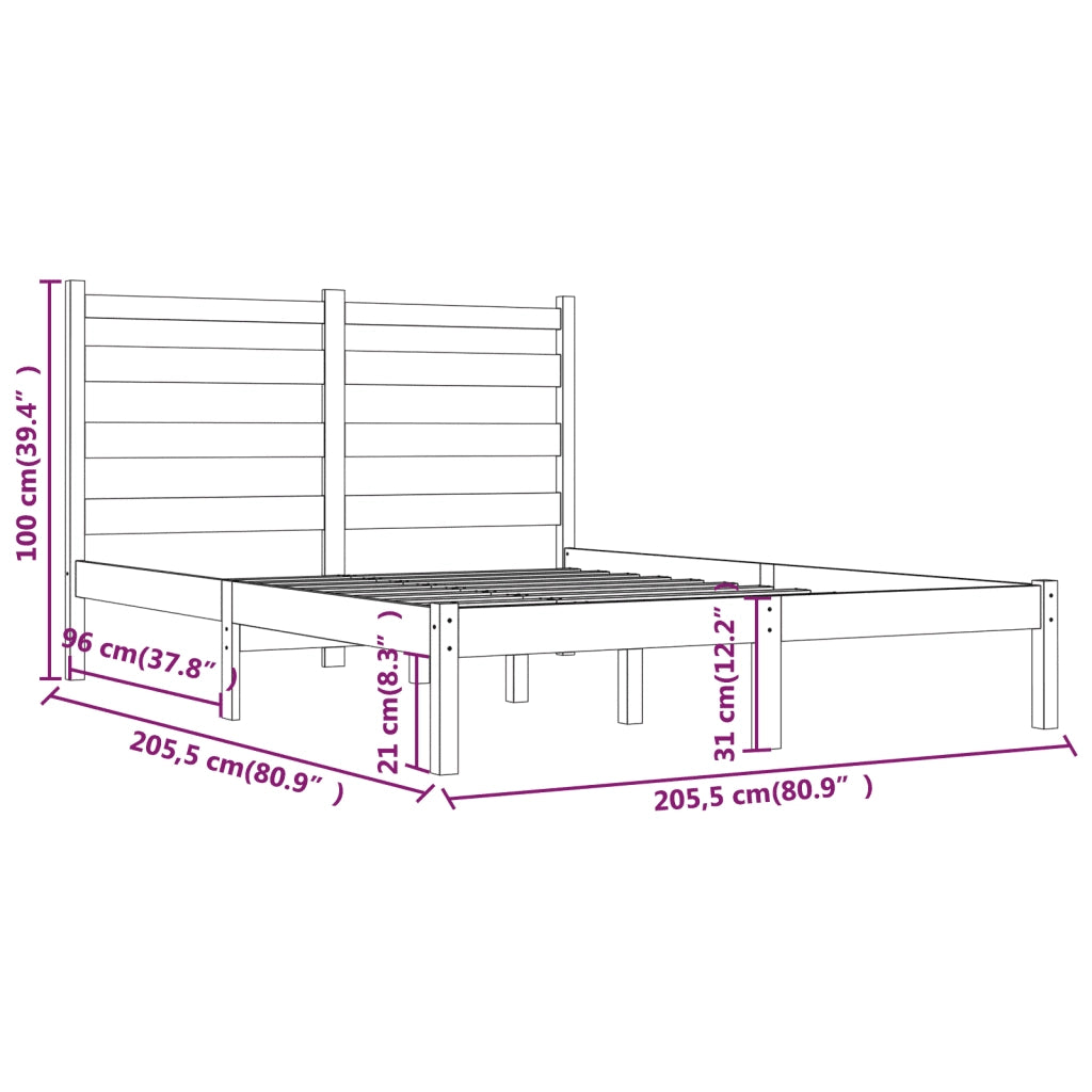 Giroletto-Struttura Letto Nero in Legno Massello di Pino 200x200 cm 296948