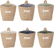 Sacchettoni di stoffa, 6 pezzi, tessuto di cotone e lino, pieghevoli, piccole borse con appoggio, contenitori per oggetti da giocattolo, trucco, chiavi, piccoli oggetti