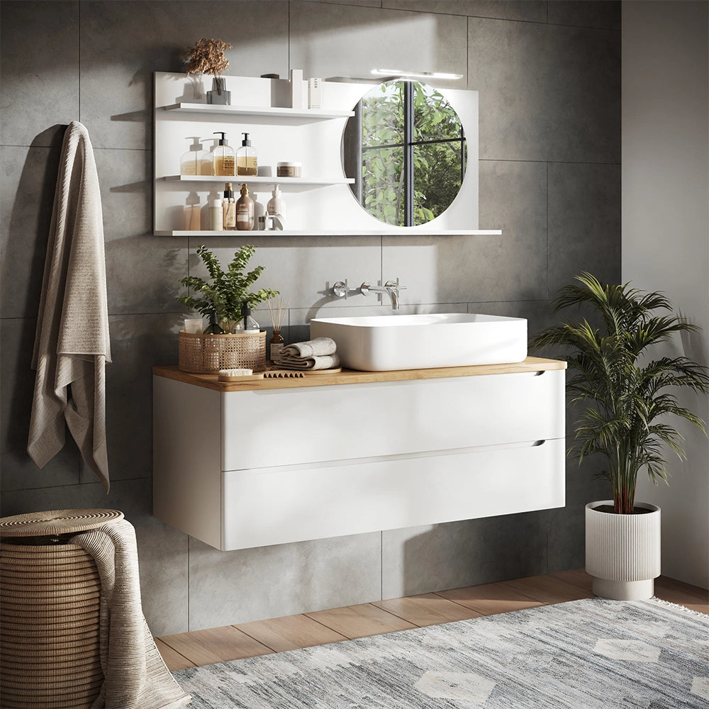 Vicco Specchio con mensola Bianco 120 x 50 cm con 3 scomparti aperti