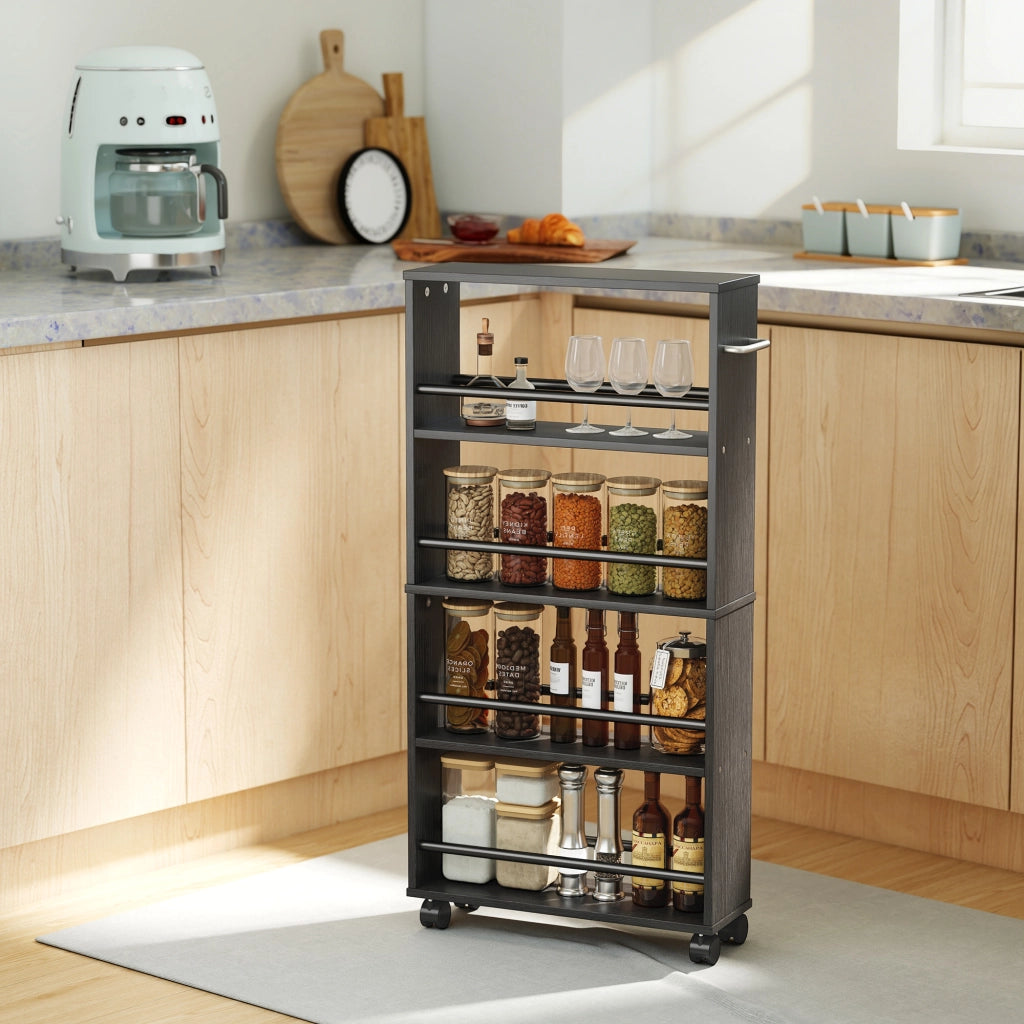 Libreria con Ruote, Design Sottile, 4 Ripiani ¨C Minimal ¨C 45x15x91 cm, Nero