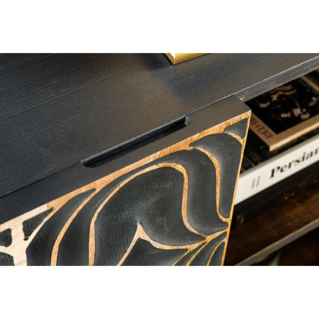 Buffet PALAZZO 180 cm – Legno massiccio grigio e dorato – Scolpito stile retrò-veneziano
