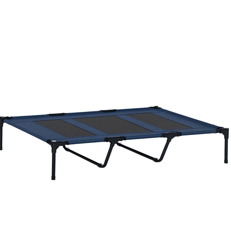 Lettino pieghevole rialzato da esterno per cani 122 x 92 x 23 cm metallo blu con borsa