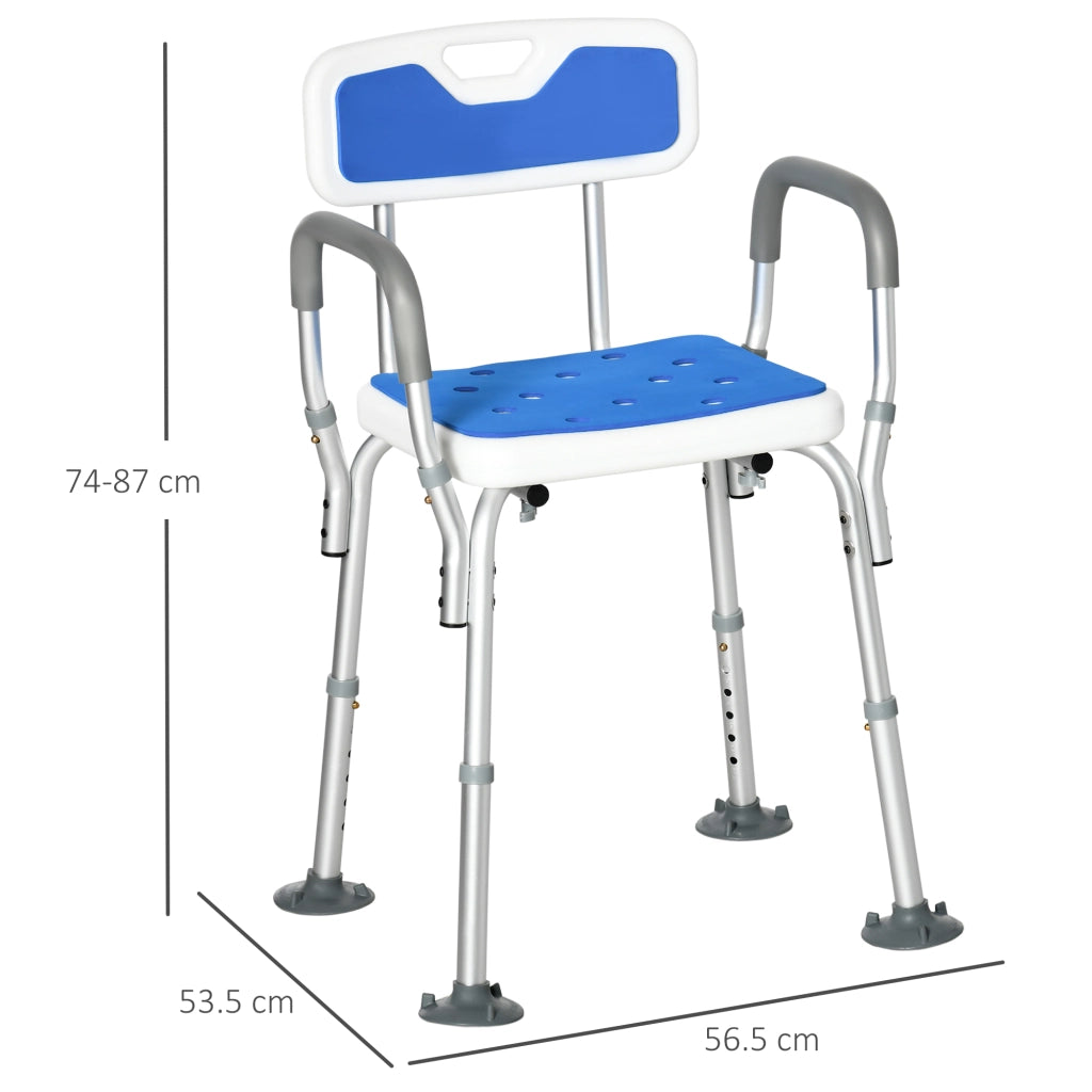 EasyComfort Sedia per Doccia con Imbottitura e Altezza Regolabile, Braccioli e Piedini a Ventosa