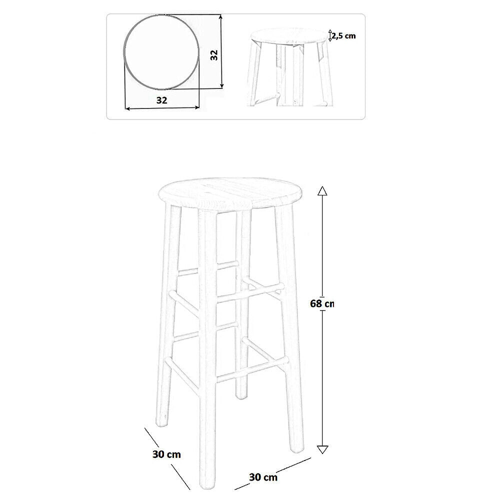 Sgabello in legno massello noce chiaro h 68 cm con seduta rotonda e gambe dritte