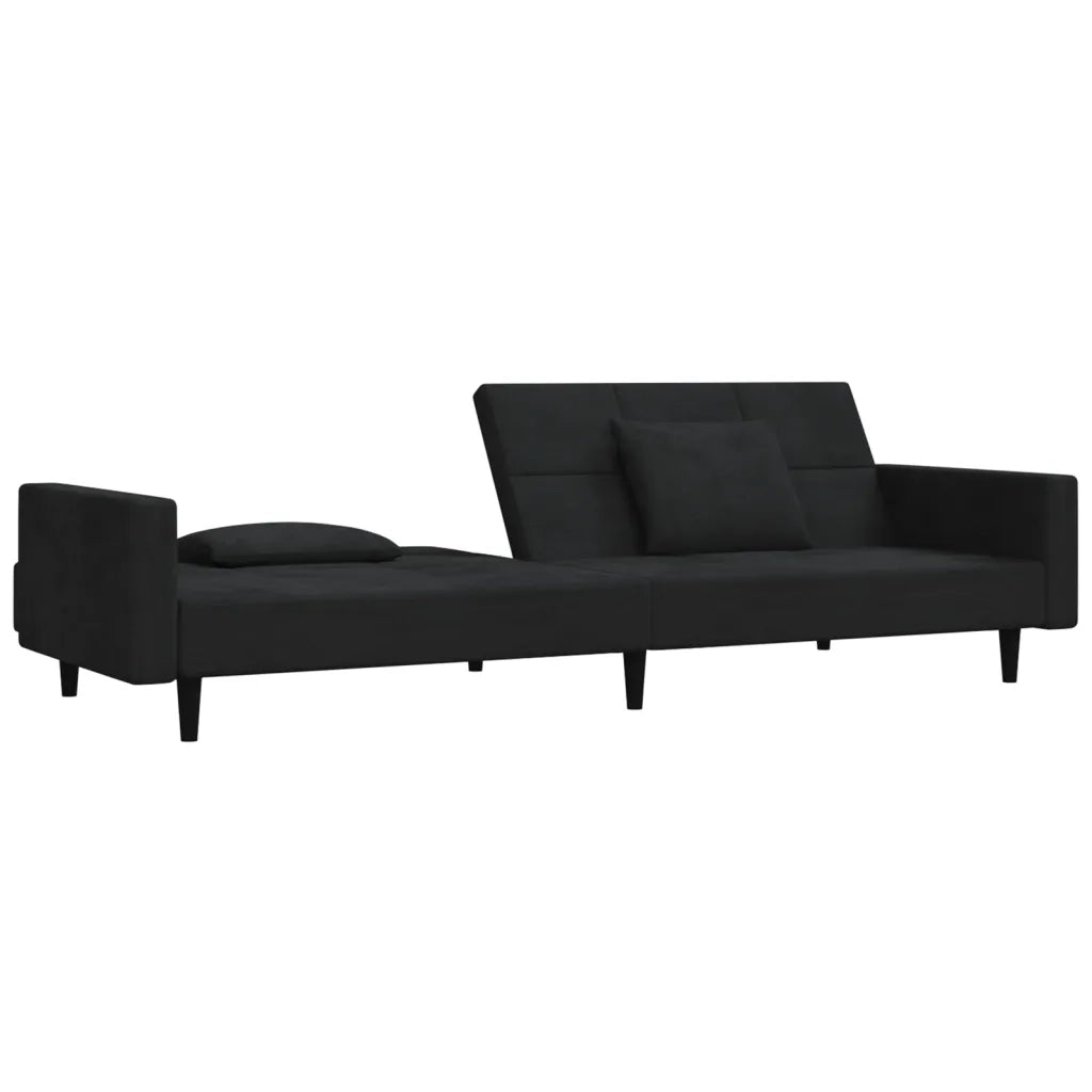 Divano Letto a 2 Posti con 2 Cuscini Nero in Velluto 375821