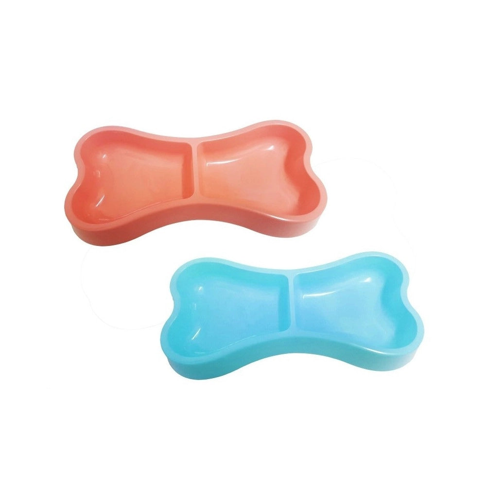 Trade Shop - Ciotola 2 Vaschette A Forma Di Osso In Plastica 22x7x4,5cm Cocker Cane Gatto -