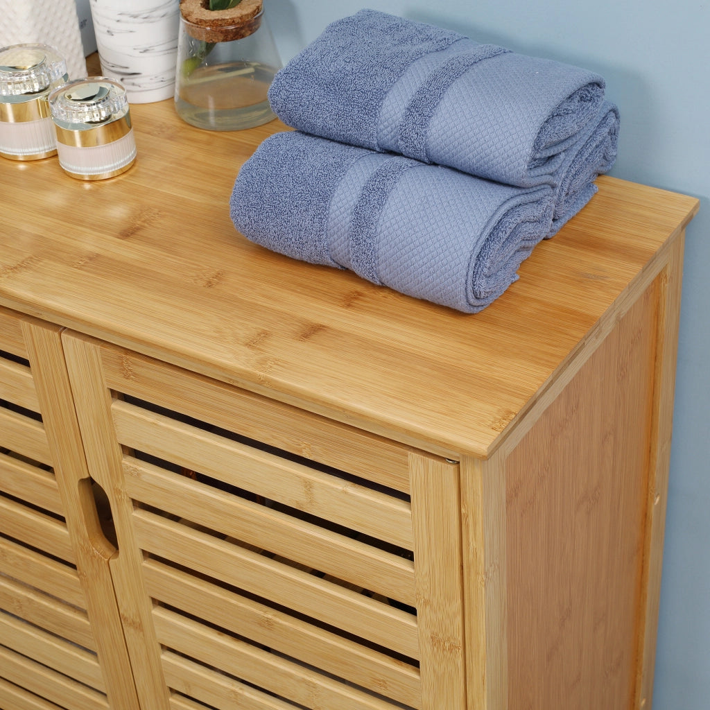 Mobile bagno in bambù con 2 ante a lamelle e 2 ripiani interni, 68x32x86 cm, naturale