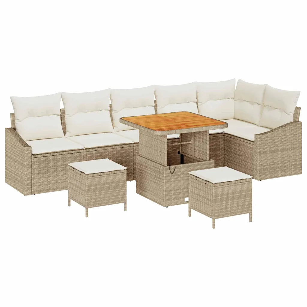 Set Divano da Giardino con cuscino 9 pcs Beige polyrattan