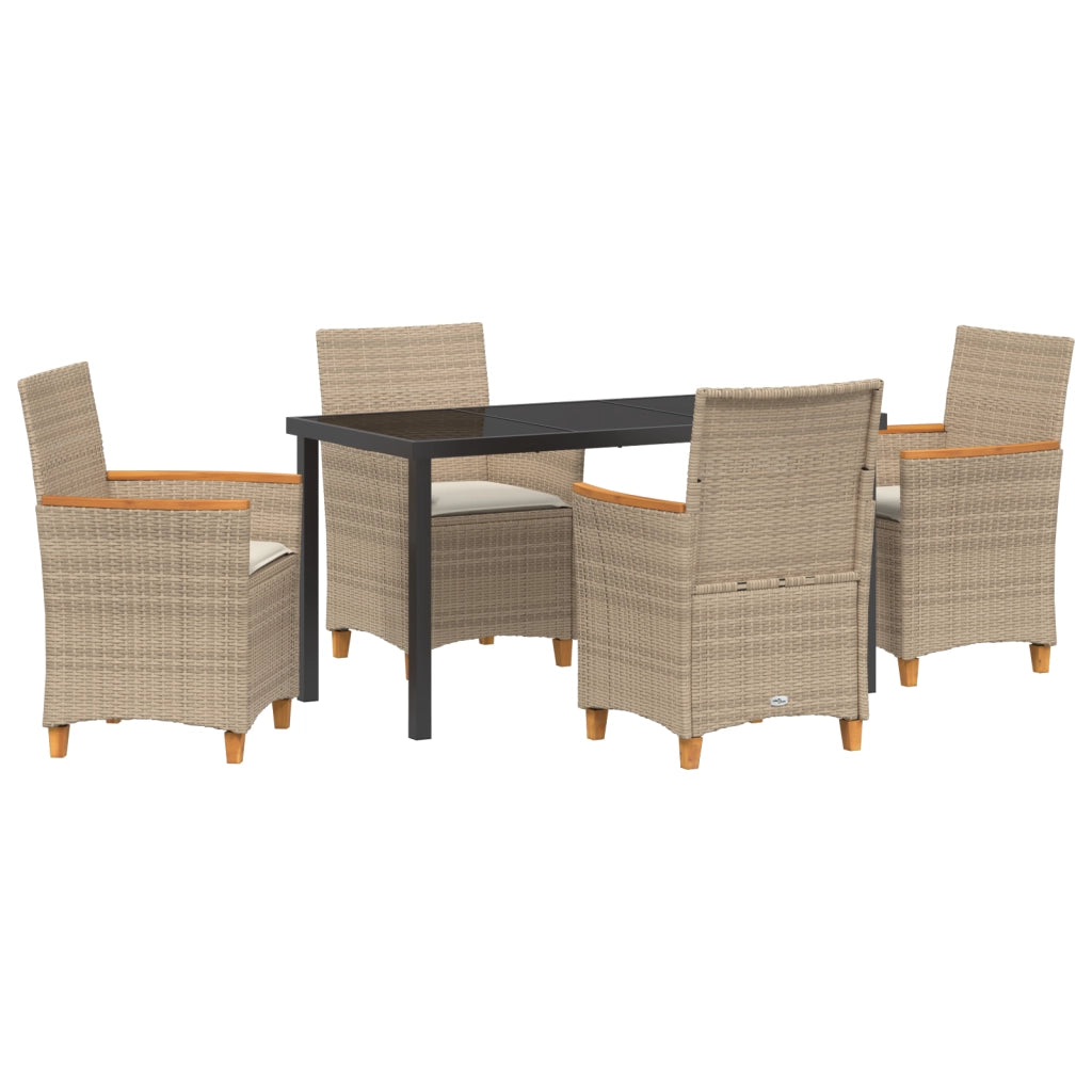 Set da Pranzo da Giardino da 5 pezzi con Cuscini Beige in Rattan Polyrattan