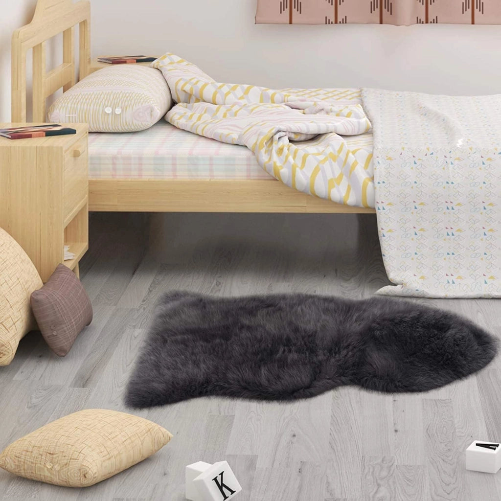 Tappeto ecologico in pelliccia di agnello, vera pelliccia naturale morbida e fluttuante, adatto per soggiorno, camera da letto, stanza dei bambini, grigio, (100-110) x65 cm