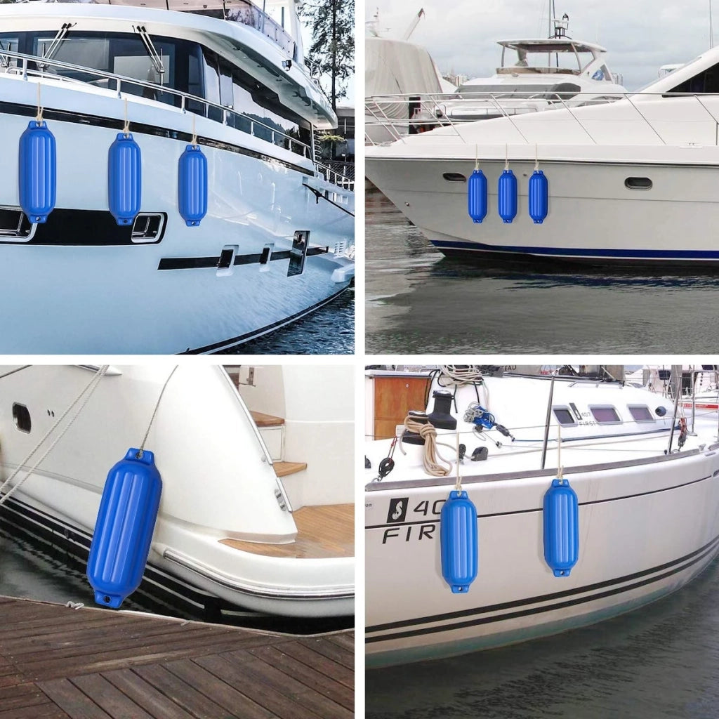Set da 4 Parabordi Nautici per Barca in Vinile Marino Blu 8.5" x 27" Robusti e Resistenti per Ormeggio