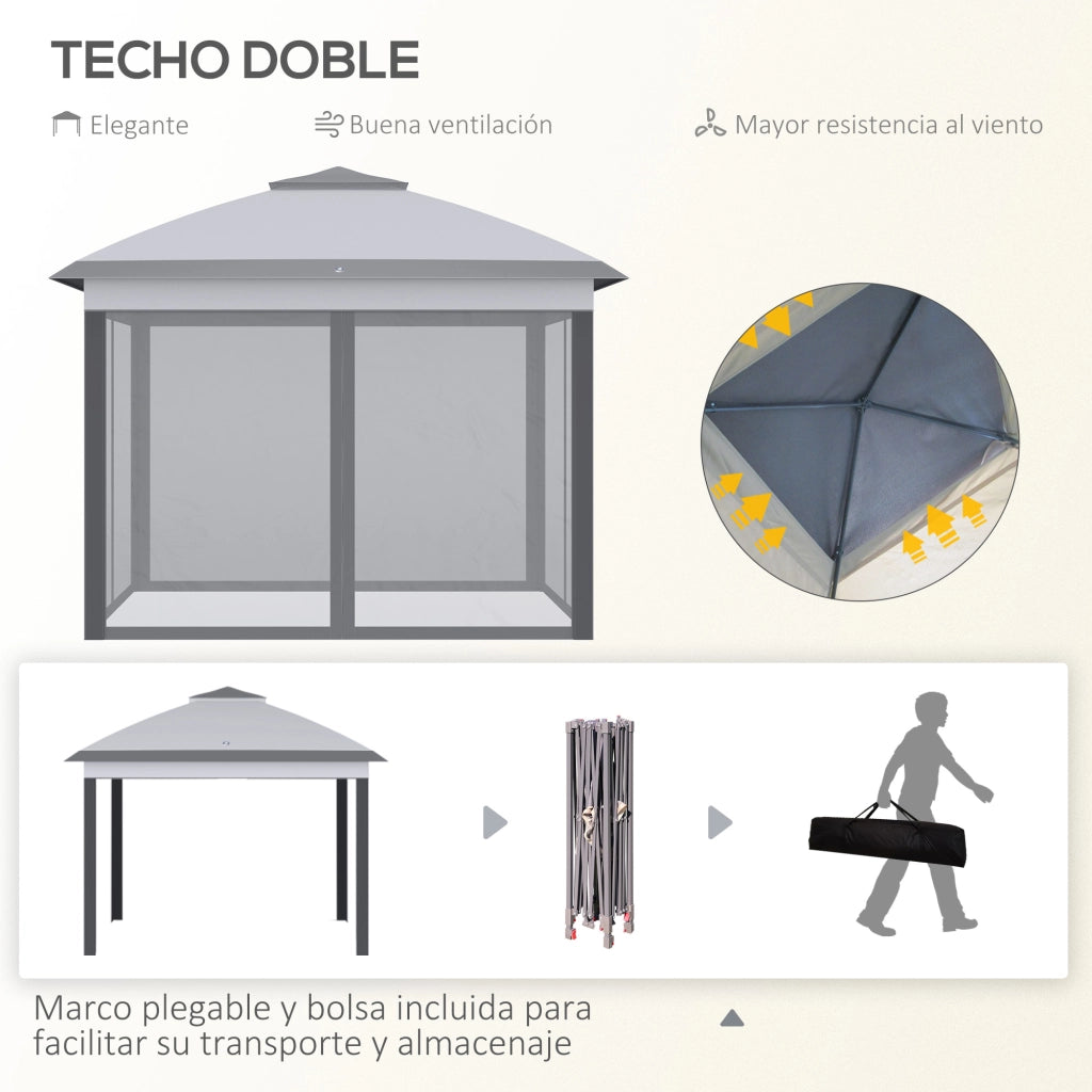 Tenda da Giardino Pieghevole 3.3x3.3 m con 4 Zanzariere ¨C Zephmum ¨C Grigio Anti-UV