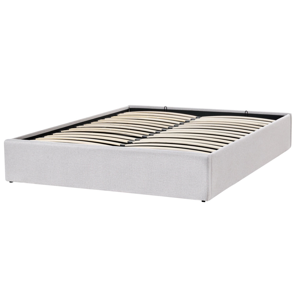 Letto matrimoniale con contenitore in tessuto grigio chiaro 140 x 200 cm portaoggetti stile moderno