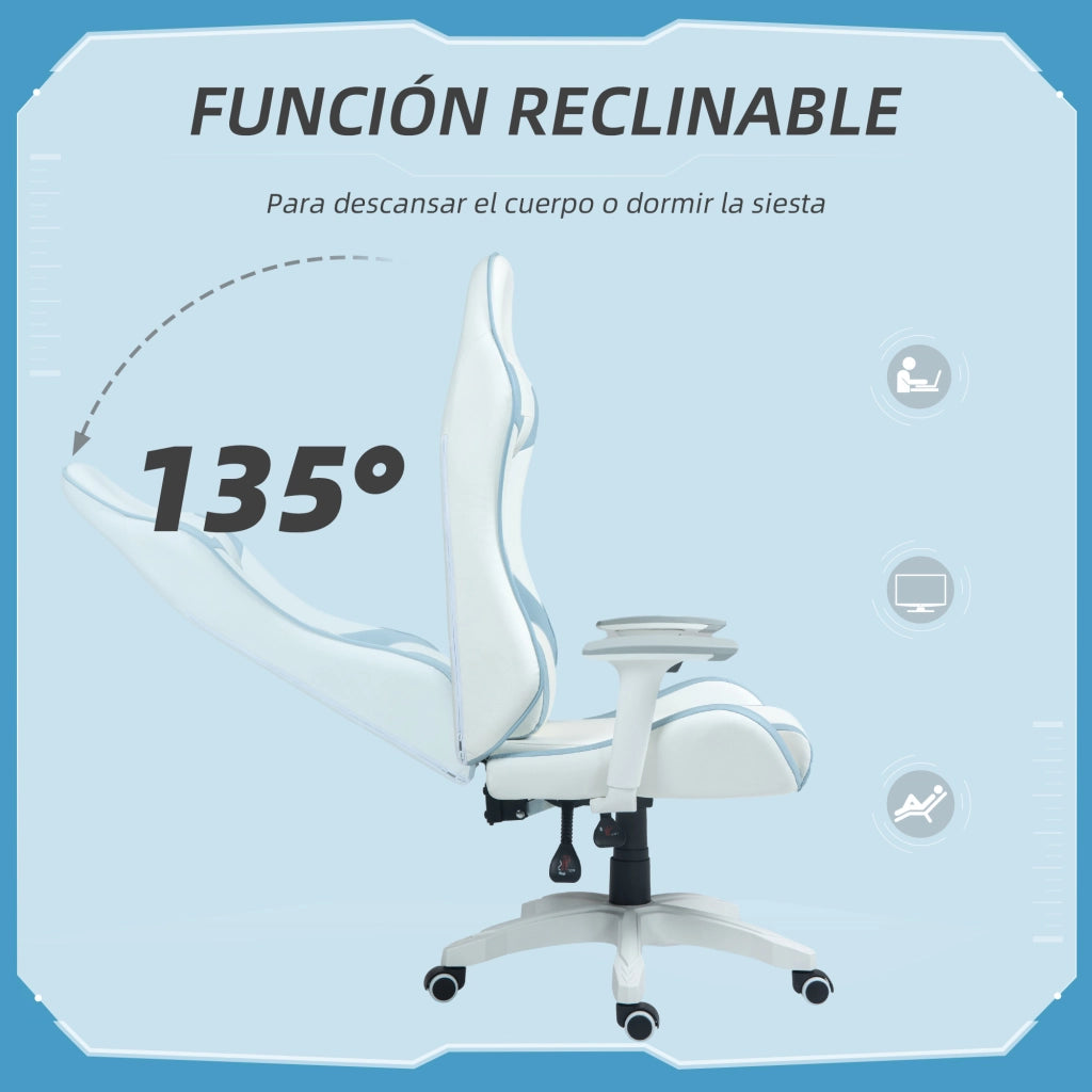 Sedia Gaming con Schienale e Braccioli Regolabili ¨C zephmum ¨C Blu 67x60x120-128 cm