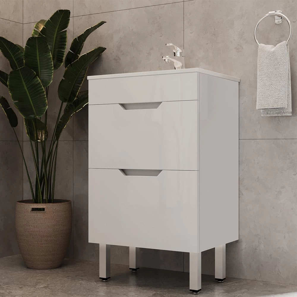 Set mobili bagno Clayton, Bianco, 49 cm, composto da mobile sottolavabo e lavabo