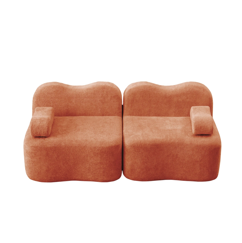 Divano modulare senza telaio 192x98x70 cm in velluto arancione; senza montaggio