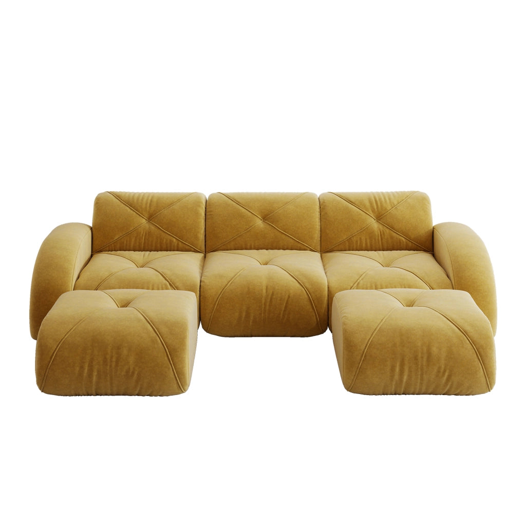 Divano Modulare 3 Posti a U con 2 Pouf ¨C MINIMAL ¨C Tessuto Giallo, Senza Montaggio