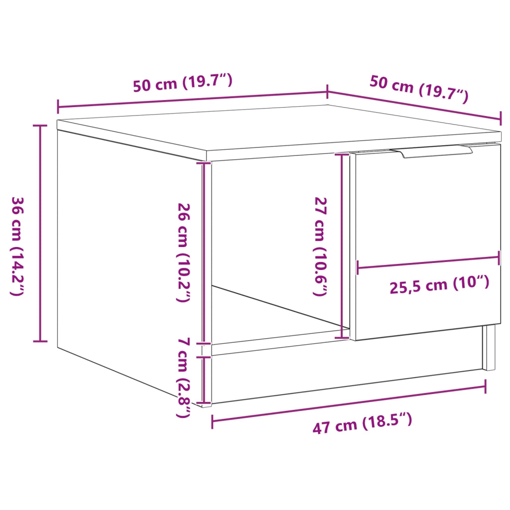 Tavolino da caffÃ¨  Nero Rovere 50x50x36 cm Legno ingegnerizzato