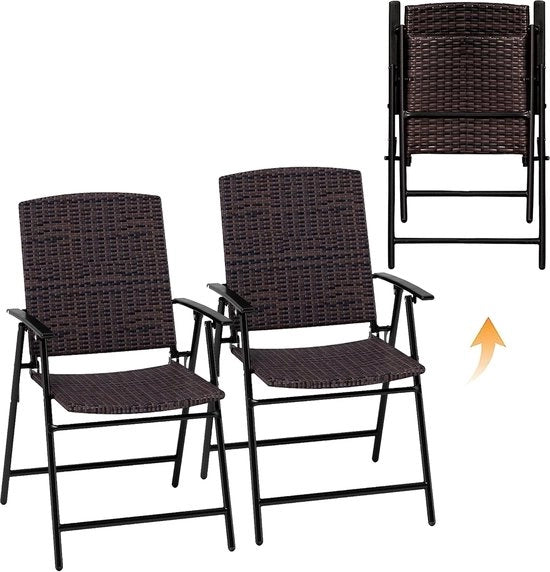 Set di Sedie da Giardino - Sedie a Rete - Set da Balcone - Set da 2 - Pieghevole - Resistente al Tempo - Facile da Montare - per Esterno - Bistrot - Terrazza - Balcone - Sedie a Imitazione Rattan - 61x50x94cm - Miele