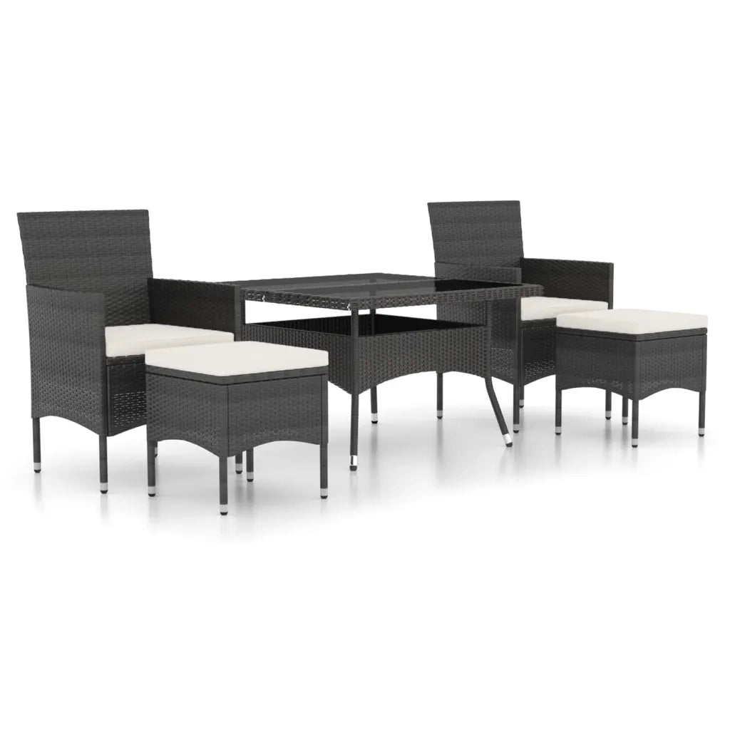Set Pranzo da Giardino 5 pz  Polyrattan e Vetro Temperato Nero 3058348