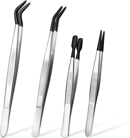 Set di pinze 4 pezzi - Pinze in acciaio inossidabile con punta in gomma antiscivolo - Leggero - Ideale per artigianato - Utili per oggetti piccoli