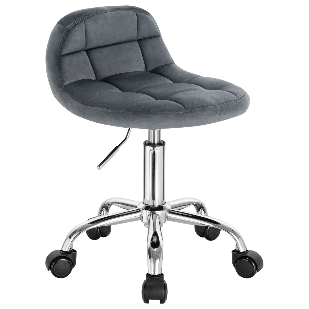 Sedia girevole da ufficio regolabile in velluto grigio scuro con ruote, schienale basso e base cromata