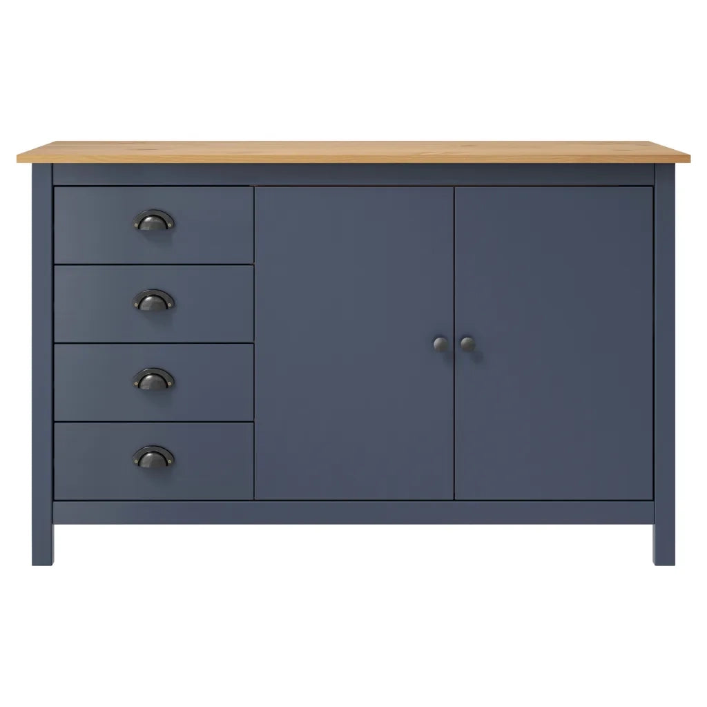 vidaXL Credenza Hill Grigia 130x40x80 cm in Legno Massello di Pino