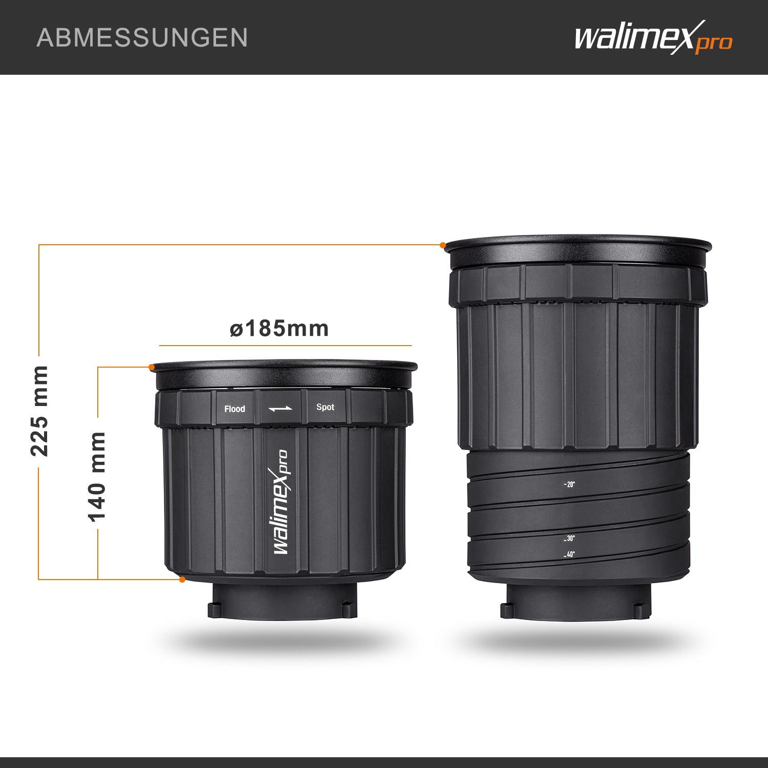 attacco Zoomspot 2X Bowens - Faretto a regolazione continua da 12° a 40°, per LED fino a 350W, resistente al calore fino a 100°C, compatibile con attacchi Bowens/Walimex Pro