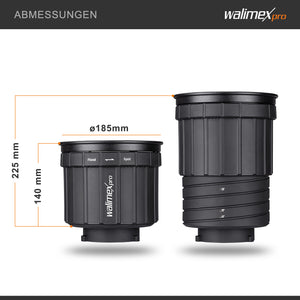 attacco Zoomspot 2X Bowens - Faretto a regolazione continua da 12° a 40°, per LED fino a 350W, resistente al calore fino a 100°C, compatibile con attacchi Bowens/Walimex Pro