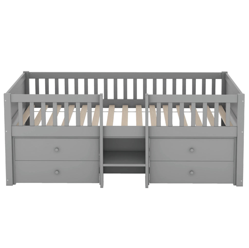 Letto semidivano 90x200 cm con 4 cassetti; sponde di sicurezza e scala; grigio