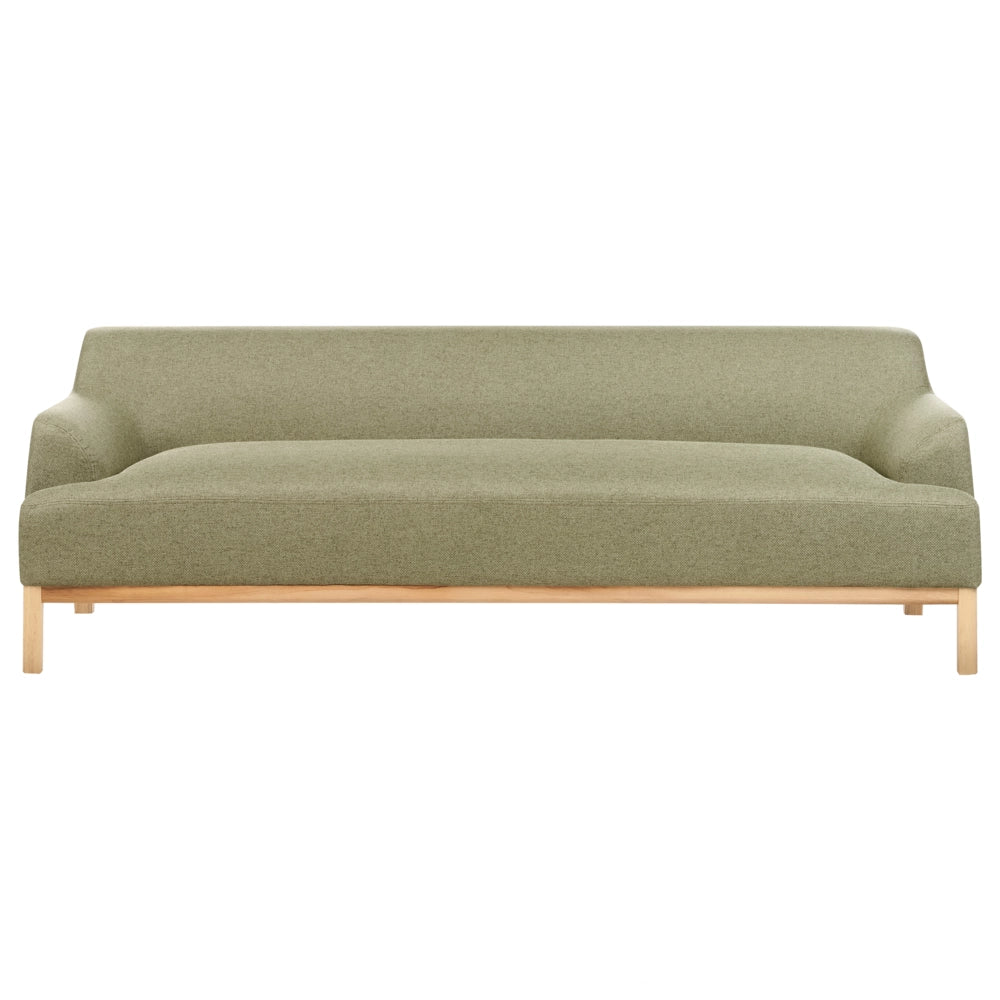 Divano a 3 posti in tessuto verde con gambe in legno stile elegante soggiorno