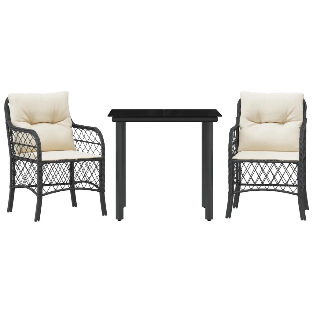 Set da BistrÃ² 3 pz con Cuscini Nero in Polyrattancod mxl 88652