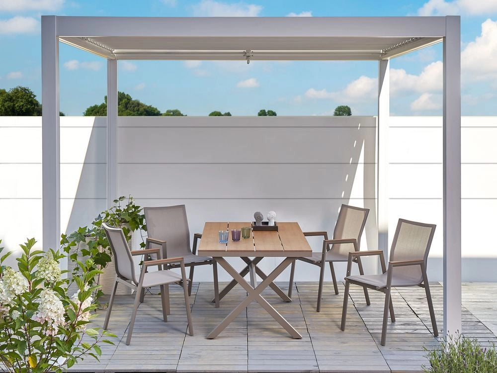 Tavolo da pranzo da giardino Taupe Struttura in alluminio 4-6 posti resistente alle intemperie Patio esterno