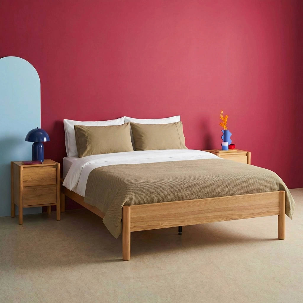 Letto con rete a doghe 140x190cm decorazione legno, marrone naturale
