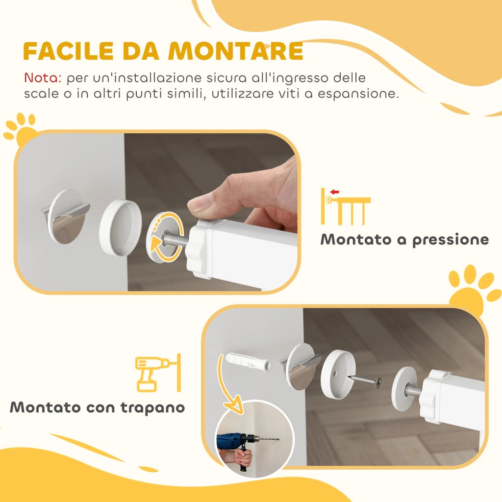 Cancelletto di Sicurezza con 2 Estensioni 76-104 cm Cancelletto Alto 106 cm Bianco