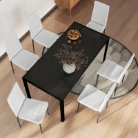 Set da 6 Sedie da Pranzo Moderne Rivestite in Lino Sintetico con Schienale Alto e Gambe in Metallo 41x50x97 cm Bianco