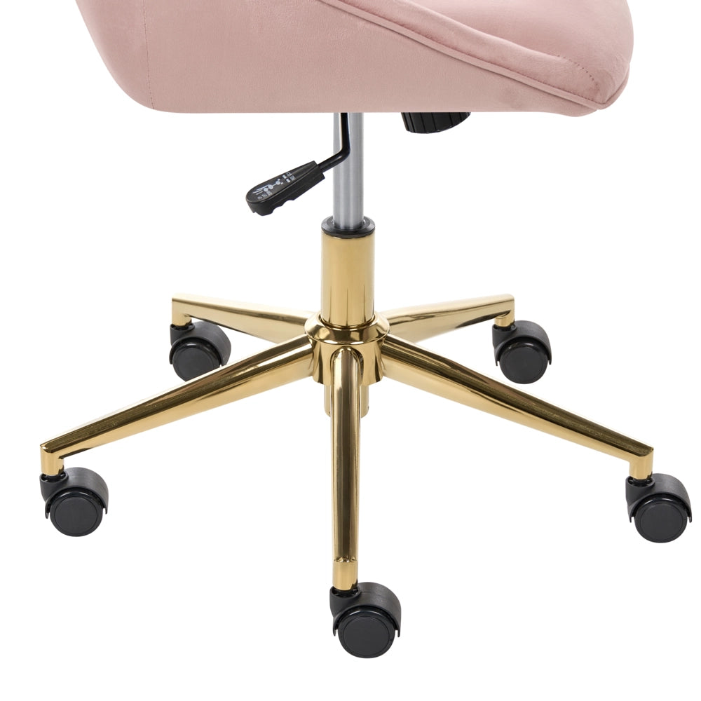 Sedia da ufficio in velluto rosa regolabile e girevole, con gambe in metallo Arredamento da ufficio elegante
