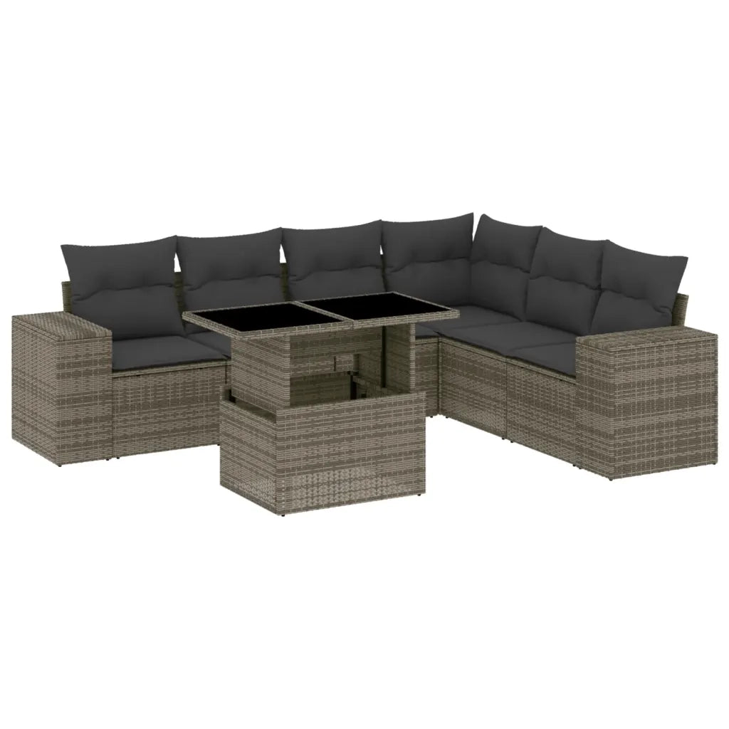 Set Divani da Giardino 7 pz con Cuscini Grigio in Polyrattan