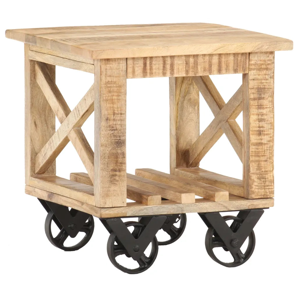 Tavolino Laterale con Ruote 40x40x42cm in Legno di Mango Grezzo 320936
