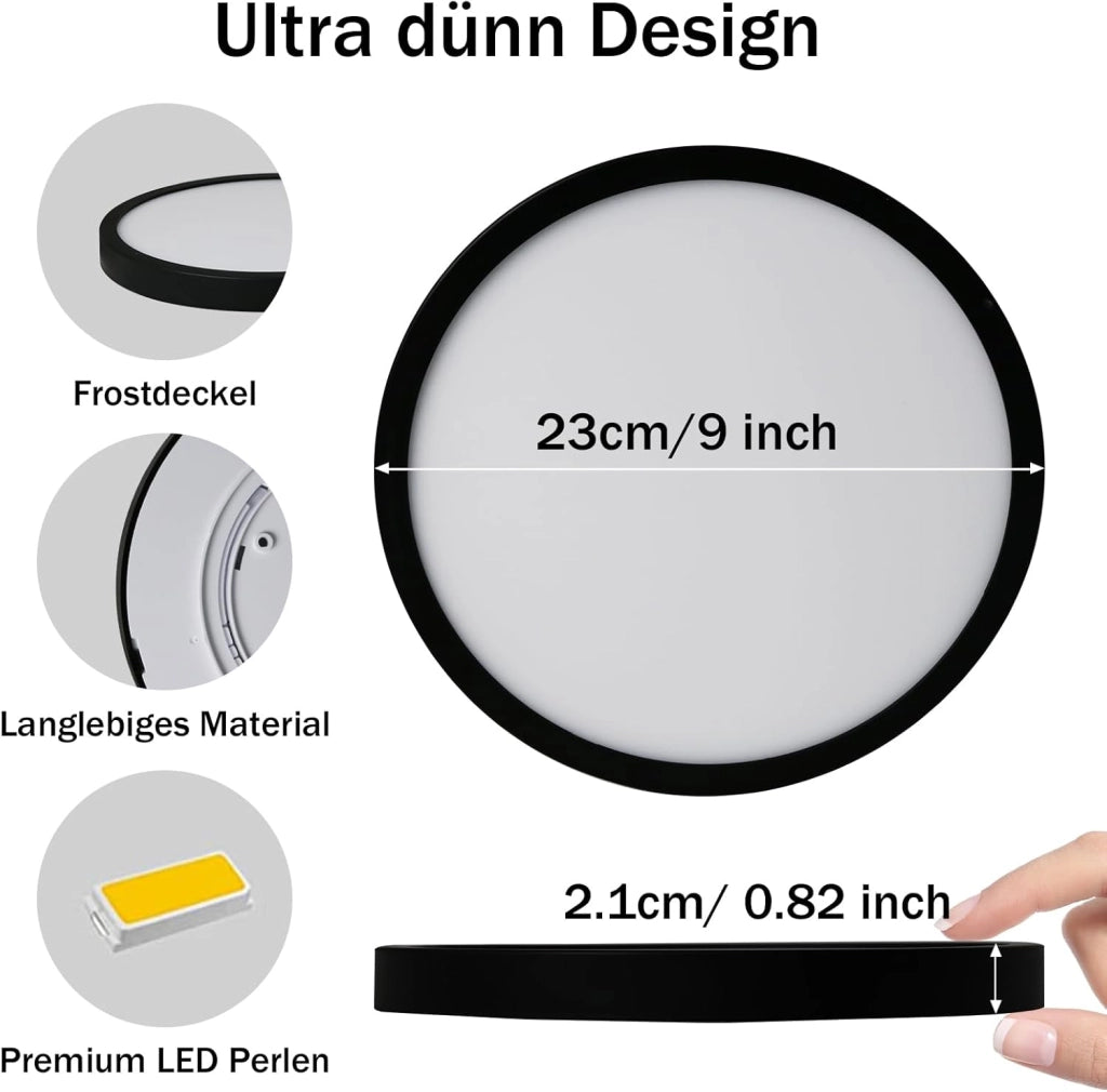 ZMH Lampada da soffitto plafoniera LED rotonda nera 24W 4000K bianco neutro 23cm per cucina ufficio soggiorno