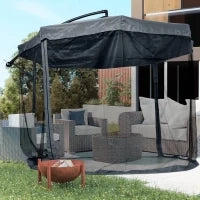 Ombrellone da Giardino 3x3 m con Zanzariera, Apertura a Manovella e Base a Croce, Grigio Scuro