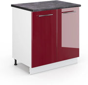 Mobile lavello cucina Fame-Line, Rosso bordeaux lucido, 80 cm con ripiano, PL Antracite, per la combinazione con altri moduli della serie Fame-Line