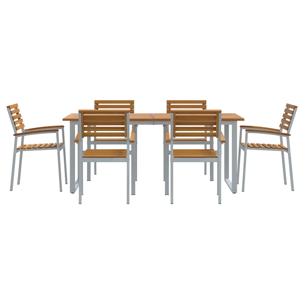 Set da pranzo da giardino 7 pezzi in legno massello di acacia e metallo