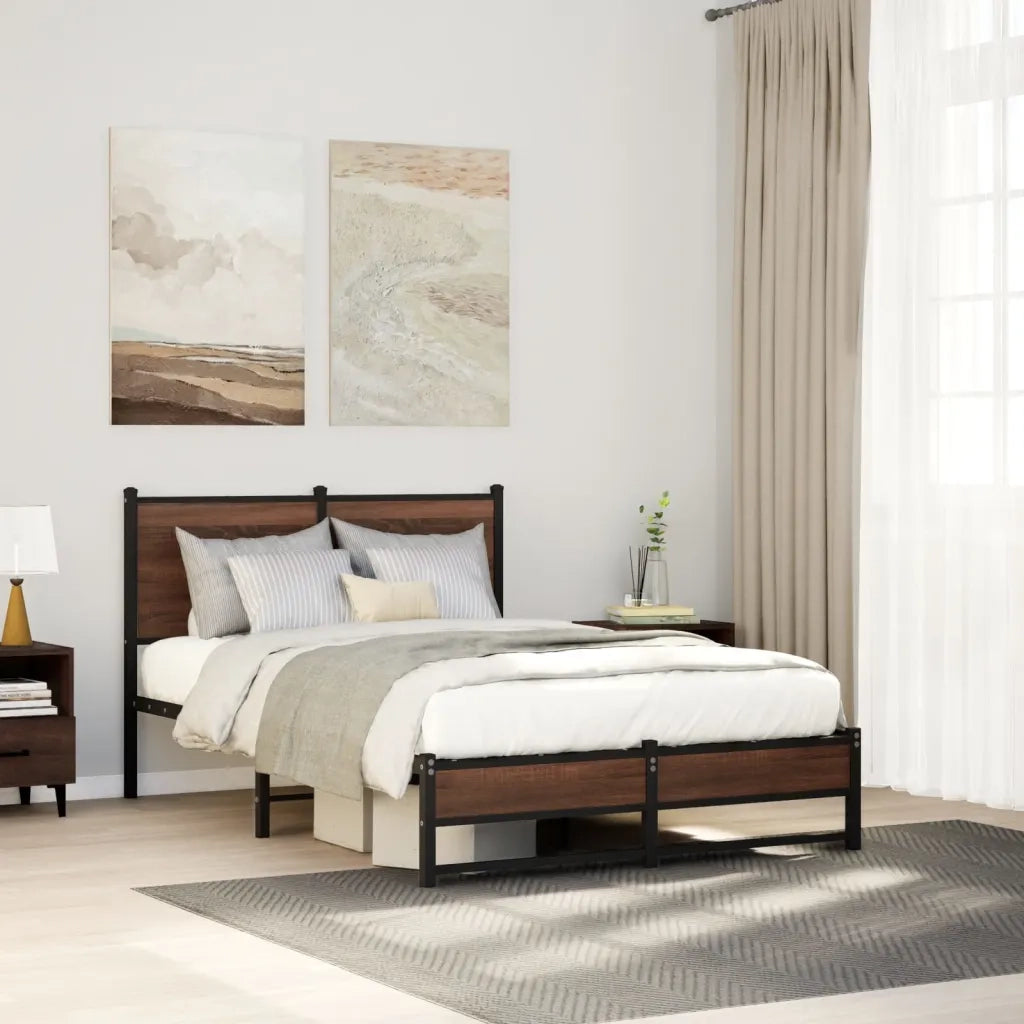 vidaXL Giroletto senza Materasso in Metallo Rovere Marrone 120x200 cm