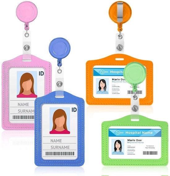 Badgehouder con cordino retrattile - Badgehouder in plastica - Ospite ID - Badgehouder con clip - Badge per identità/visite - Ospite ID con chiusura a clip - Modello compatibile con ID-kaart 85x54mm - Modello compatibile con ID-kaart 85x123mm