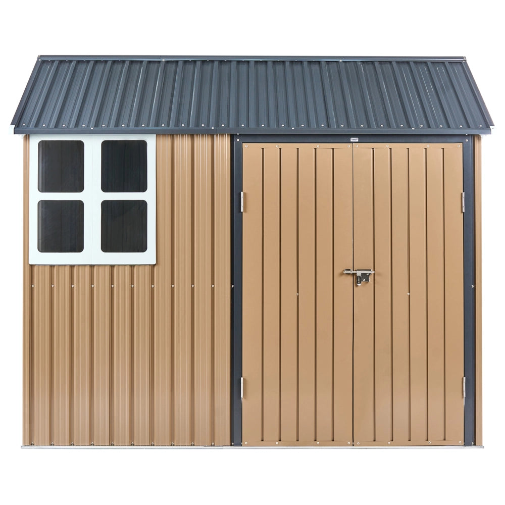 Capanno da giardino walk-in 235 x 175 cm in acciaio con chiusura a bullone resistente ai raggi UV impermeabile marrone