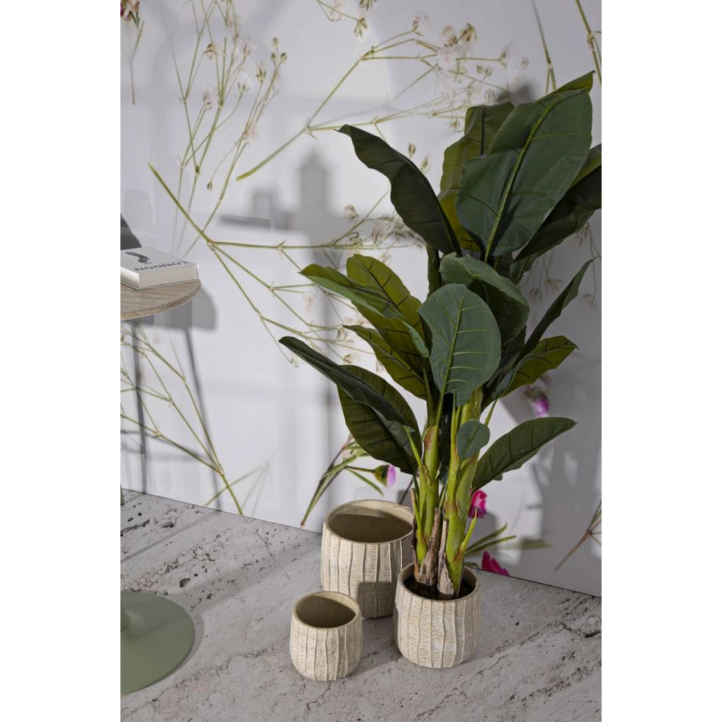 Set di 3 Vasi Decorativi VKH773, Beige, Ceramica, 30,5x30,5x27 cm